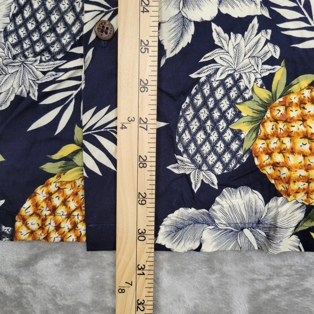 Tori Richard Mens L Hawaiian Tropical Floral Pineapple Print Short Sleeve Shirt